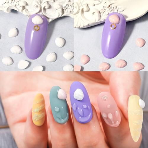 LEAMX 10PCS / bag 3MM&5M 3D Sea Shell Starfish White Pink Nail Art Rhinestone Stud Nail Tip Sticker Accessories