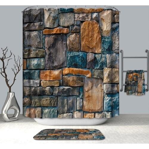 Summer 3D Shower Curtains Realistic Stone Ramparts Brick Wall Pattern Polyester Washable Bath Curtain Bathroom Products 180x180