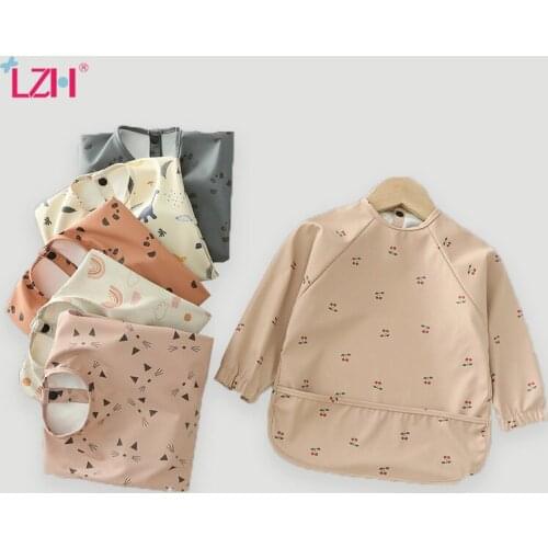 LZH 2021 Babys Waterproof Bibs Anti-Dirty Baby Girls Boys Bib Cute Cartoons Baby Accessories Bib With Long Sleeves Kids Stuffs