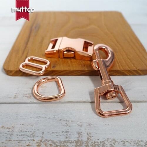 Metal buckle+adjust buckle+D ring+metal dog clasp/set) 15mm handmade dog Collar leash set rose gold high quality