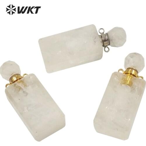 WT-P1634 WKT NEW perfume bottle design in white crystal quartz stone with stainless steel parts for women load essential oil