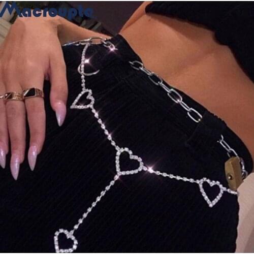 New 90s Vintage Flash Drill Heart Waist Chain Cute Bling Bling Night Club Disco Belt Rhinestone Heart To Heart Belts