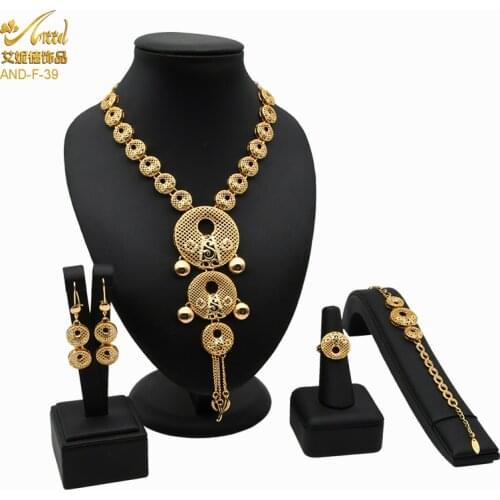 Arabia Luxury Jewelry Sets For Women Necklace Bracelet Earrings Ring Dubai Indian Bridal African Wedding Gifts Copper Jewellery