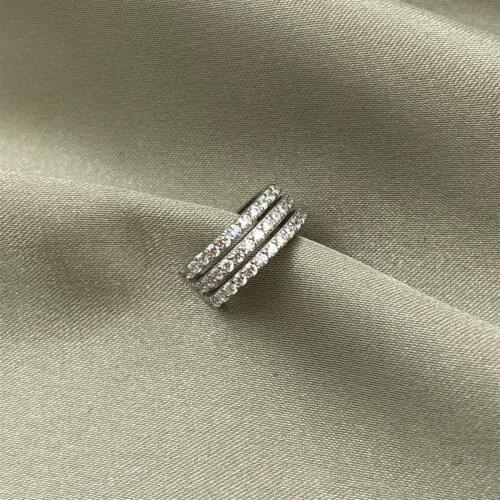 Rodhium Plated Three Row Stone Cartilage Earrings