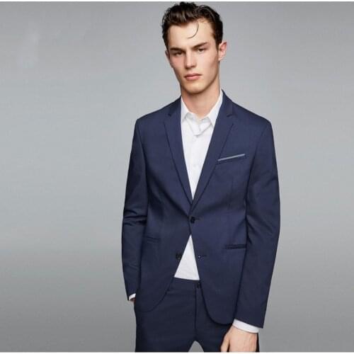 Navy Slim Fit Men Suits Wedding Groom Tuxedos 2 Pieces (Jacket+Pants) Bridegroom Suits Best Man Business Prom Wear Costume Homme