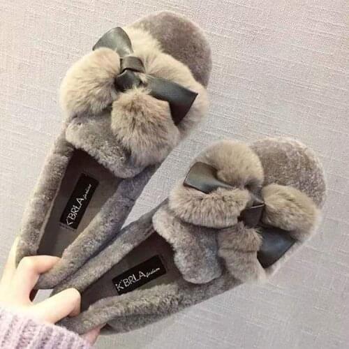 2020 Shoes Women Winter WarmFlat Shoes Casual Loafers Slip on Womens Flats Plush Shoes Metal Chain