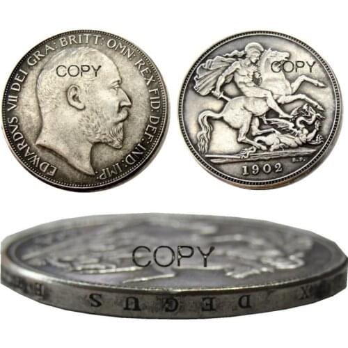 UF85)Great Britain EDWARD VII one Crown 1902 Silver Plated Copy Coin