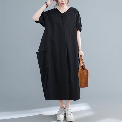 Korea Style Big Pockets Button Street Fashion Girls Chic Summer Dress 2021 New Arrival Loose Summer Dress Women Casual Dress