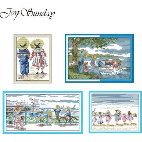 Joy Suanday Embroiderie Cross Stich Kit Counted 11CT14CT Fishing DIY Handwork Sisters Pattern DMC Needlework Set Points De Croix