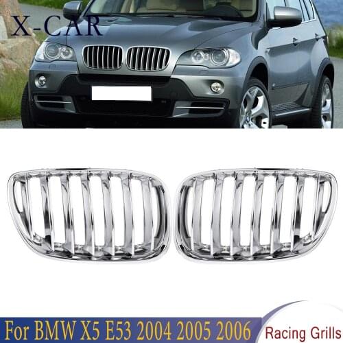 X-CAR 1Pair Chrome Front Hood Kidney Grills Grille Front Bumper Grille Racing Grills Car Styling For BMW X5 E53 2004 2005 2006