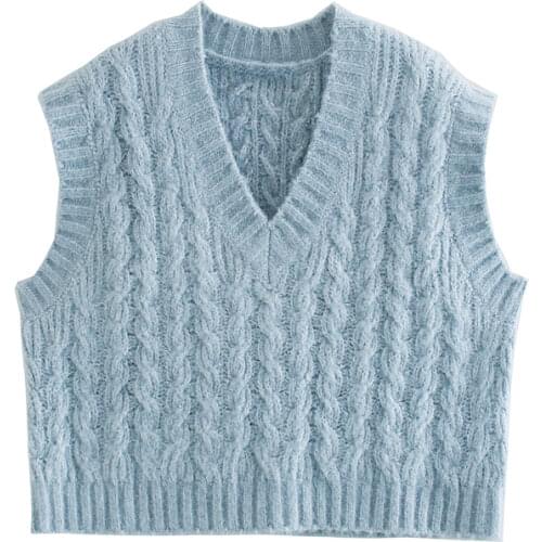 ZA New Women Fashion Knitted Vest Sweater V-neck Sleeveless Solid Color Loose Female Waistcoat Chic Tops XITIMEAO