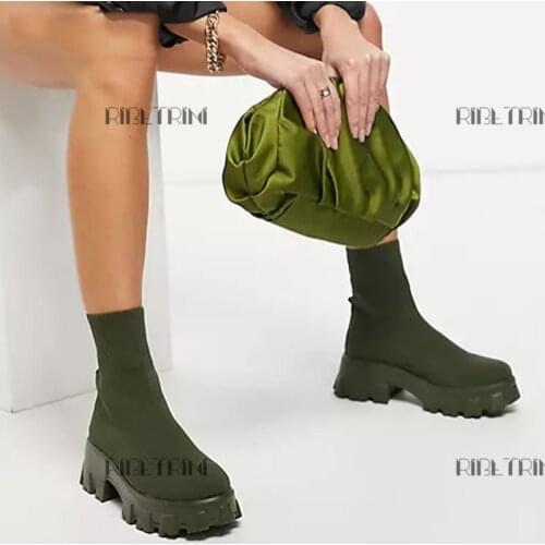 Hot Sale Platform Chunky Punk Sock Boots For Women Slip On Casual Leisure Street Brand Designer Knited Fashion Goth Shoes Woman