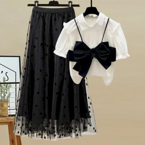 Womens Suit Plus Size Skirt Suit Age-reducing Shirt Thin Skirt Two Piece Set Fashion Skirts and Short Sleeve Blouse 2021 Summer