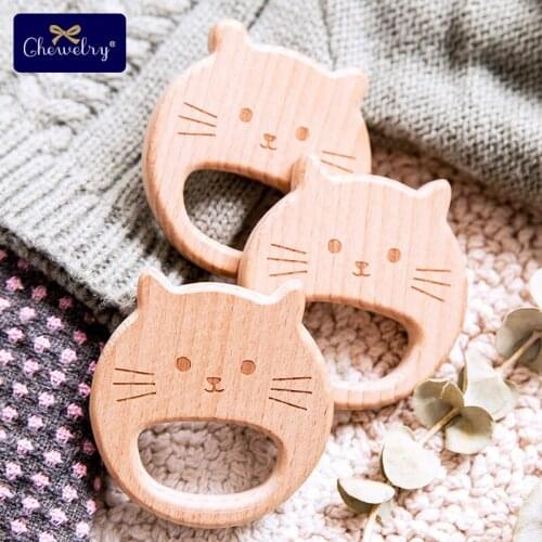 1PC Wooden Teether Baby Beech Teething Toys Animal Cat Rodent DIY Nursing Bracelet Necklace Pacifier Pendant For Children Goods