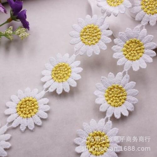 2Yards Elegant Yellow Floral Daisy Embroidery White French Lace Guipure African Cord Lace Trimming Applique For Wedding Dentelle
