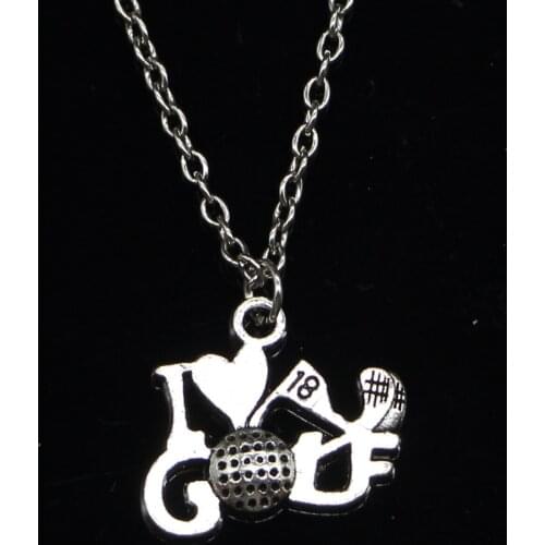 20pcs New Fashion Necklace 17x22mm I love golf Pendants Short Long Women Men Colar Gift Jewelry Choker
