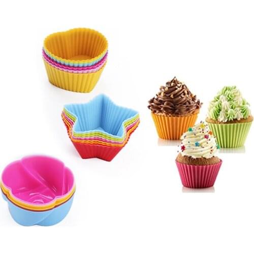 24PCS Silicone Mold Cupcake Moulds Rose Heart Shaped Muffin Cups Cake Baking Form Tray Wedding Party Supplies