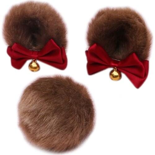 3pcs/Set Handmade Faux Fur Bear Ears Bowknot Alligator Hair Clips with Round Animal Tail Anime Lolita Furry Plush Hairpin