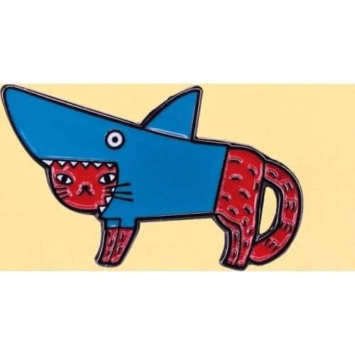 Shark cat enamel pins and cute sea animals cartoon brooch pins Men women fashion jewelry gifts Hats adorn lapel badges
