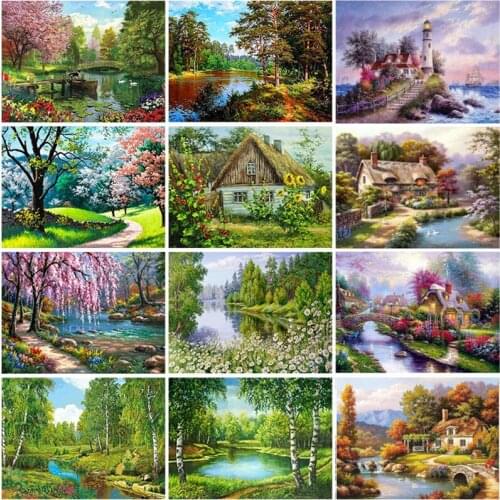 Yunye Landscape DIY 5D Diamond Painting Diamond Embroidery Cross Stitch Full Circle Resin Mosaic Landscape Home Decoration Gift