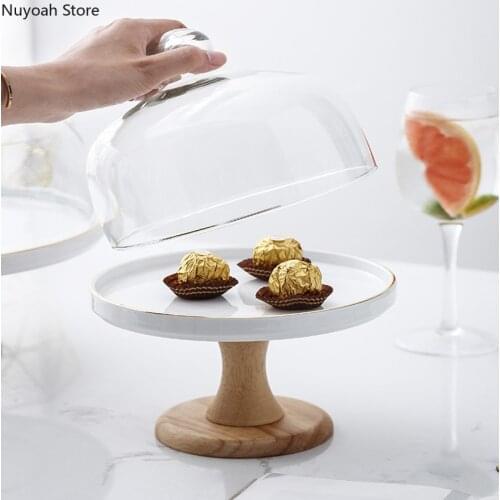 White Ceramic Cake Tray Round Dessert Fruit Plate Dessert Plate Creative Wooden High-foot Plate Restaurant Kitchen Display Plate