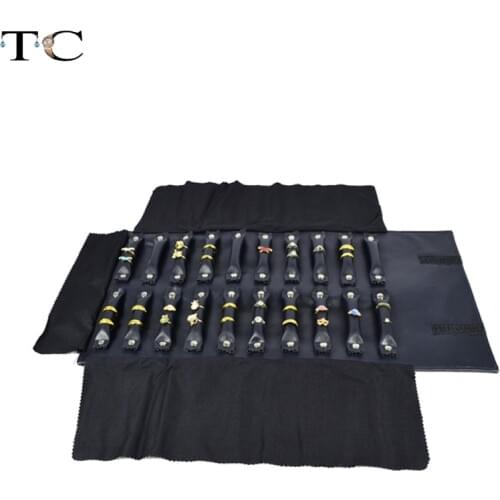 Free Shipping Blue Navy Leather Jewelry Display Ring Holder Cases Storage Travel Roll Bag Ring Organizer Box