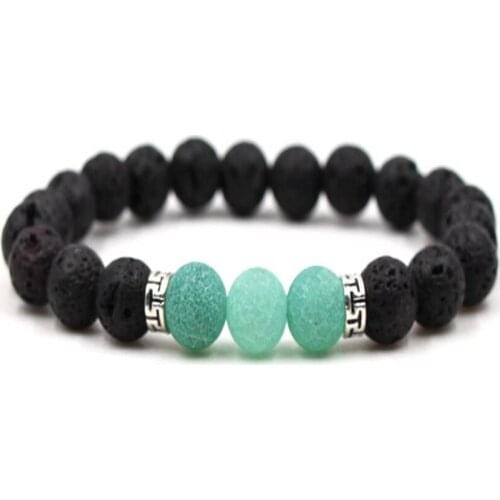 8MM Volcanics weathering Agate Gemstone Mala Bracelet 7.5 inches Cuff Bless Stretchy Energy Meditation Tibet Silver Buddhism