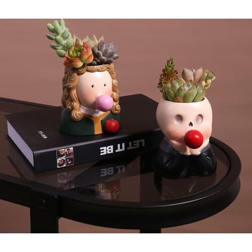 Cartoon Portrait Flower Pot Resin Planter Succulent Plants Flowerpots Desktop Vase Figurines Home Table Decoration Accessories