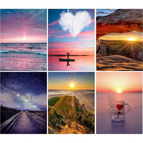 5D Diamond Painting Sunset landscape Set Cross stitch Kit Full Diamond Embroidered Mosaic Picture of Rhinestones Home Decor Gift