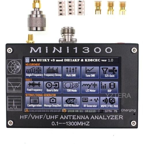 MINI1300 5V/1.5A HF VHF UHF Antenna Analyzer 0.1-1300MHZ Frequency Counter SWR Meter 0.1-1999 with 4.3" TFT LCD Touch Screen