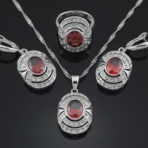 Jewelry Set Fresh Garnet AAA Crystal Necklace Pendant Earrings Ring Size 6 7 8 9 T007G Free Gift Box