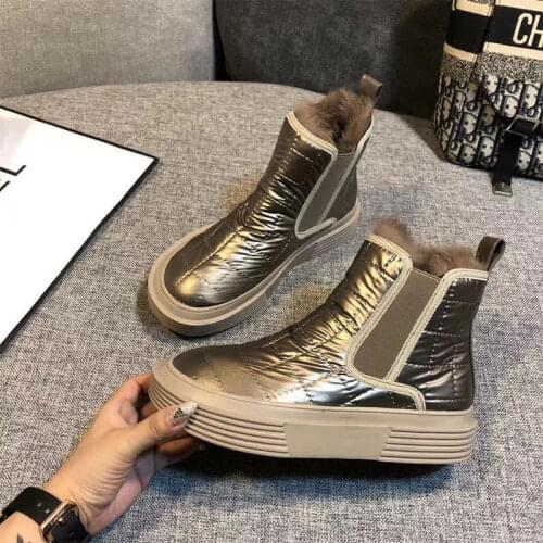 Antiskid Snow Boots,Womens Winter Platform Warm Fur Cotton Shoes,Round Toe,Thick Sole, 2020 Female Footware,Black, Gold,Silver