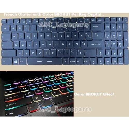 New FR French Clavier Keyboard For MSI GE73 7RD Raider GE73VR 7RF Raider FULL Colorful BACKLIT Per Key Crystal , Black NO Frame