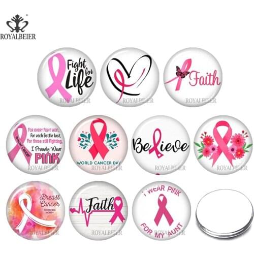 2021 New Pink ribbon 10pcs mixed 12mm/18mm Round photo glass cabochon demo flat back Making findings