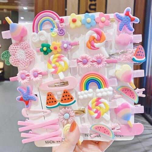 New childrens princess candy color hairpin headdress 14-piece cute flower animal hairpin hairpin set wholesale