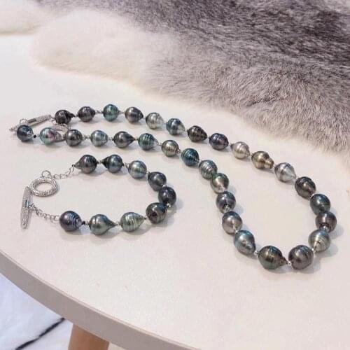 M1110 Size about 7-9mm Nature Sea Water Tahitian Origin Tahiti Black Pearls Necklaces for Women Fine Presents