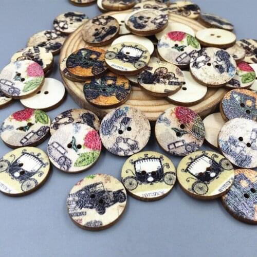 100pcs Retro Vintage car Wooden Buttons 2 Holes Sewing Scrapbooking decoration 20mm