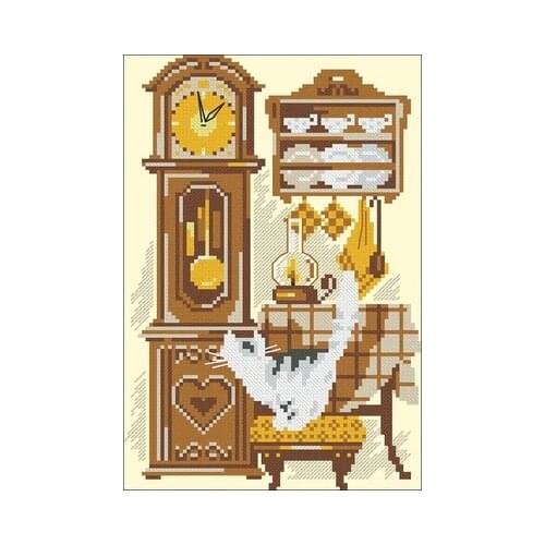Riolis 858 cat and clock Counted Cross Stitch 11CT 14CT 18CT Cross Stitch Kits Embroidery Needlework Sets