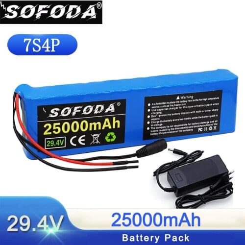 Sofoda 7S4P 24V 25ah 29.4V FOR Lithium-ion battery pack Built-in BMS electric bike unicycle scooter wheelchair motor + charger