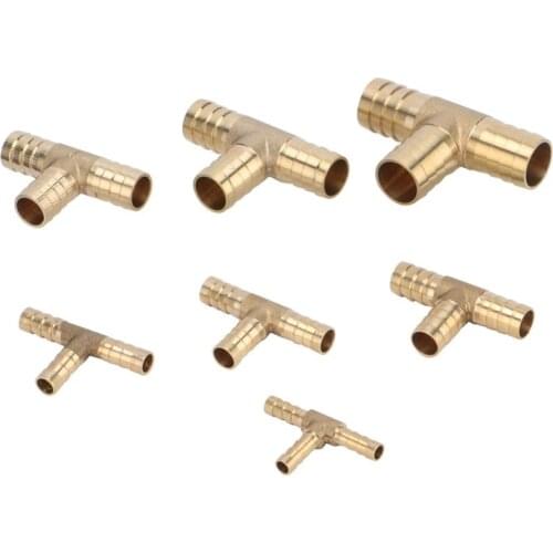 T-Shape Brass Barbed Hose Fitting Tee 6mm 8mm 10mm 12mm 14mm 16mm 19mm Hose Tube Barb Copper Barbed Coupling Connector Adapter