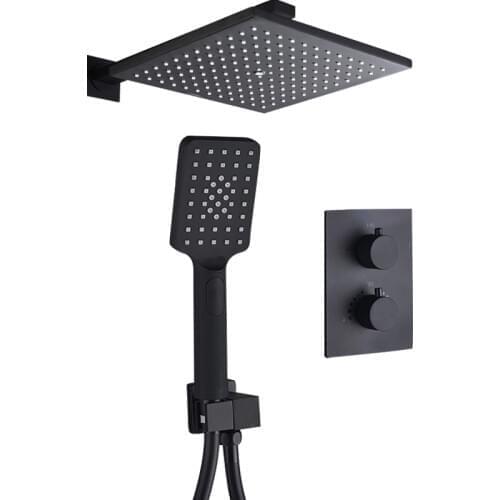Bagnolux Unique Matte Black Thermostatic Faucets Set Thermostat Bathroom Rain Shower Diverter System With Plastic HandShower