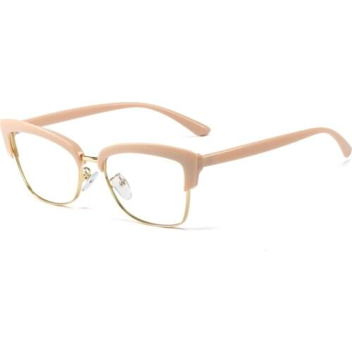 Veshion Ladies Anti Blue Light Glasses for Computer Tr90 Metal Half Frame Cat Eye Optical Glasses Frame Women Clear Lens