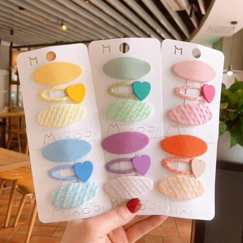Korean Style Girl Fabric Oval Hairpin Candy Color Heart BB Clip Baby Solid Color Hair Clip for Children Fashion Hair Accessories