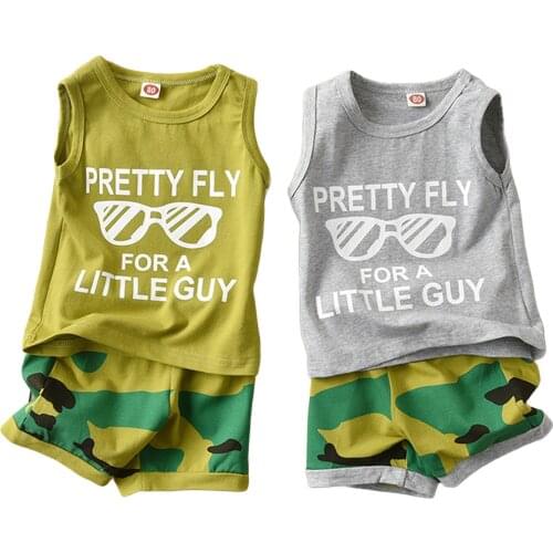 6M-5Y Kid Boys Clothes Sets Summer Toddler Child Boy Letter Vest Tops Camo Shorts Outfits Clothing DD43