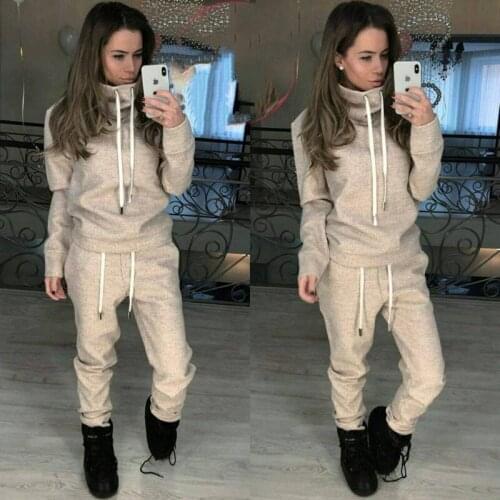 Tracksuit 2021 Full Womens New Two Piece Set Turtleneck Drawstring Sweater And Casual Trousers
