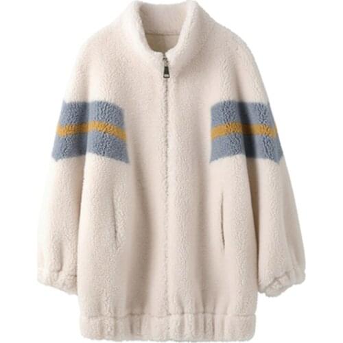 2020 Winter New Womens Sheep Shearing Coat Fur Jackets Trendy Australian Lambswool Patchwork Loose Large Size Female Fur Coat