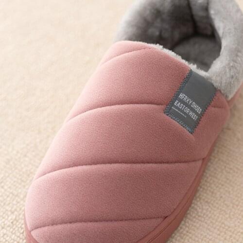 Winter Cotton Slippers Womens Thick Soled Stripe Pattern Warm Indoor Home Plush Shoes 46 Big Size Autumn Casual Mens Shoes