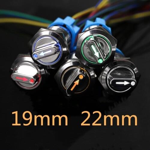 19mm Self-return Momentary Self-locking Fixation Waterproof DPDT Illuminated Metal Selector Rotary Switch 2/3 Position with