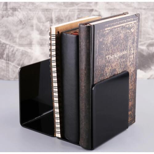 2Pcs Black Acrylic Bookends L-shaped Desk Organizer Desktop Book Holder School Stationery Office Accessories