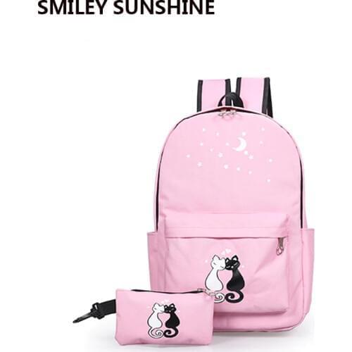 Korean Style Canvas 2 pcs/set Schoolbag Women Backpacks Bags For Teenagers Girls Cat Student Bookbags 2018 Bagpack Rucksack